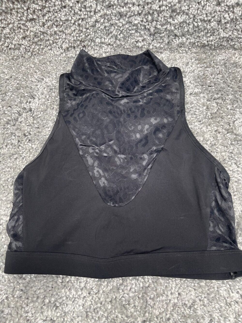 Victoria's Secret Womens Sheer Leopard Lace Mock Neck Crop Top Black Sleeveless